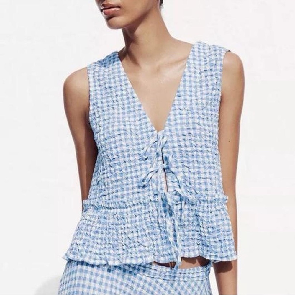 Zara Blue Gingham Top